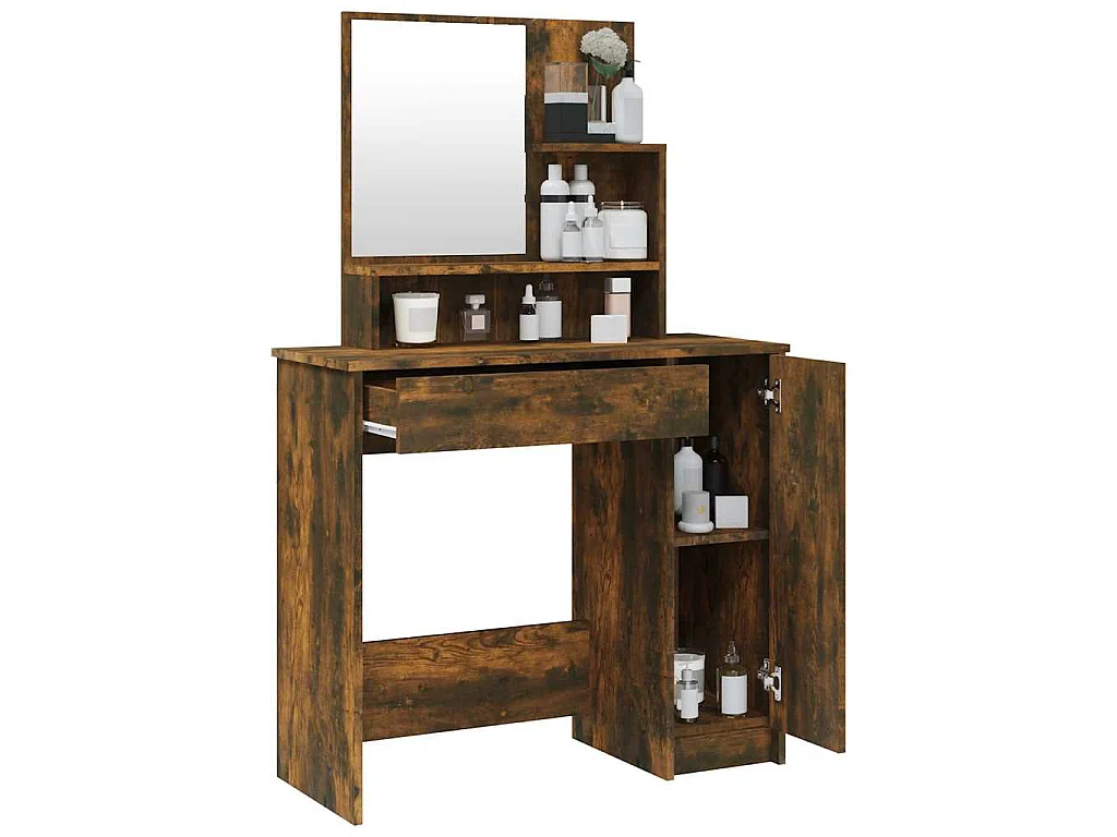 Coiffeuse avec miroir Chêne fumé 86,5x35x136 cm