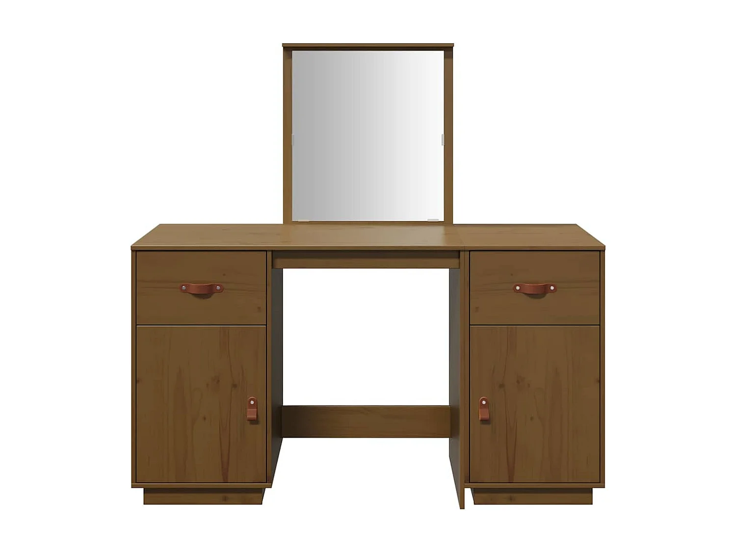 Set Toeletta con Specchio Marrone ambra Legno Massello di Pino