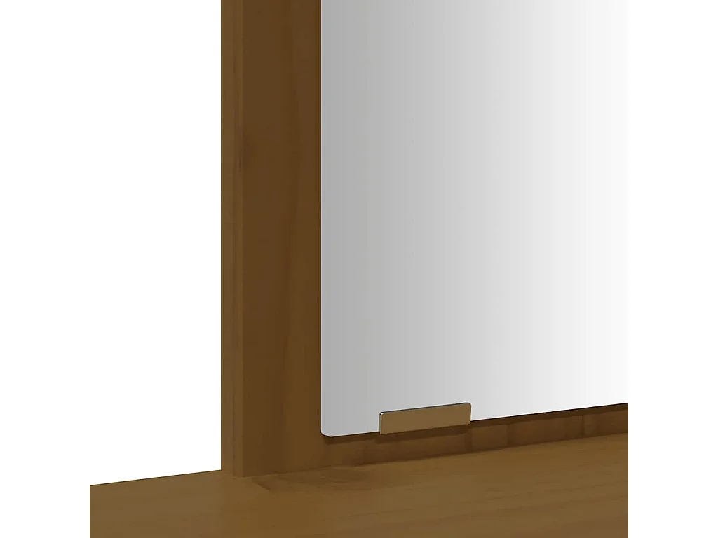 Set Toeletta con Specchio Marrone ambra Legno Massello di Pino