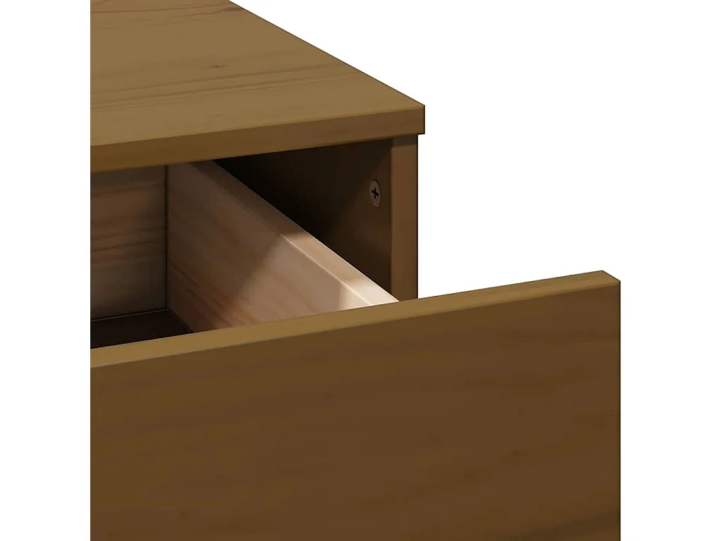 Ensemble de coiffeuse et miroir Marron miel Bois de pin solide