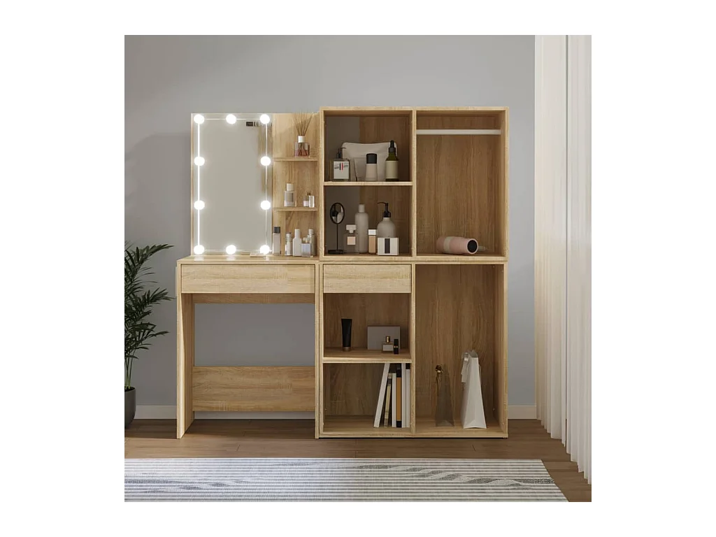 Kaptafel met 2kastjes en LED's bewerkt hout sonoma eikenkleurig