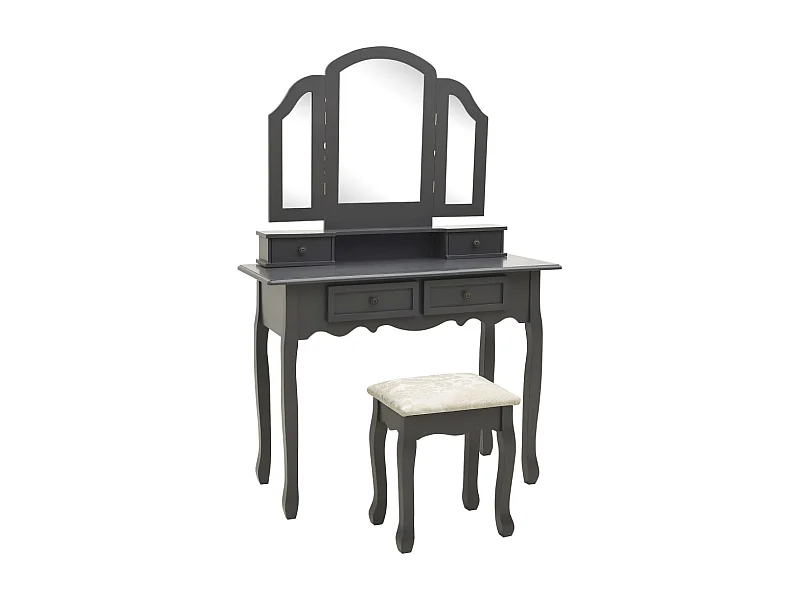 Tavolo da Trucco e Sgabello Grigio 100x40x146cm Legno Paulownia