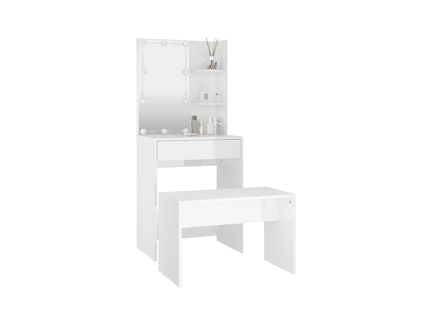 Juego de tocador con LED madera contrachapada blanco brillante