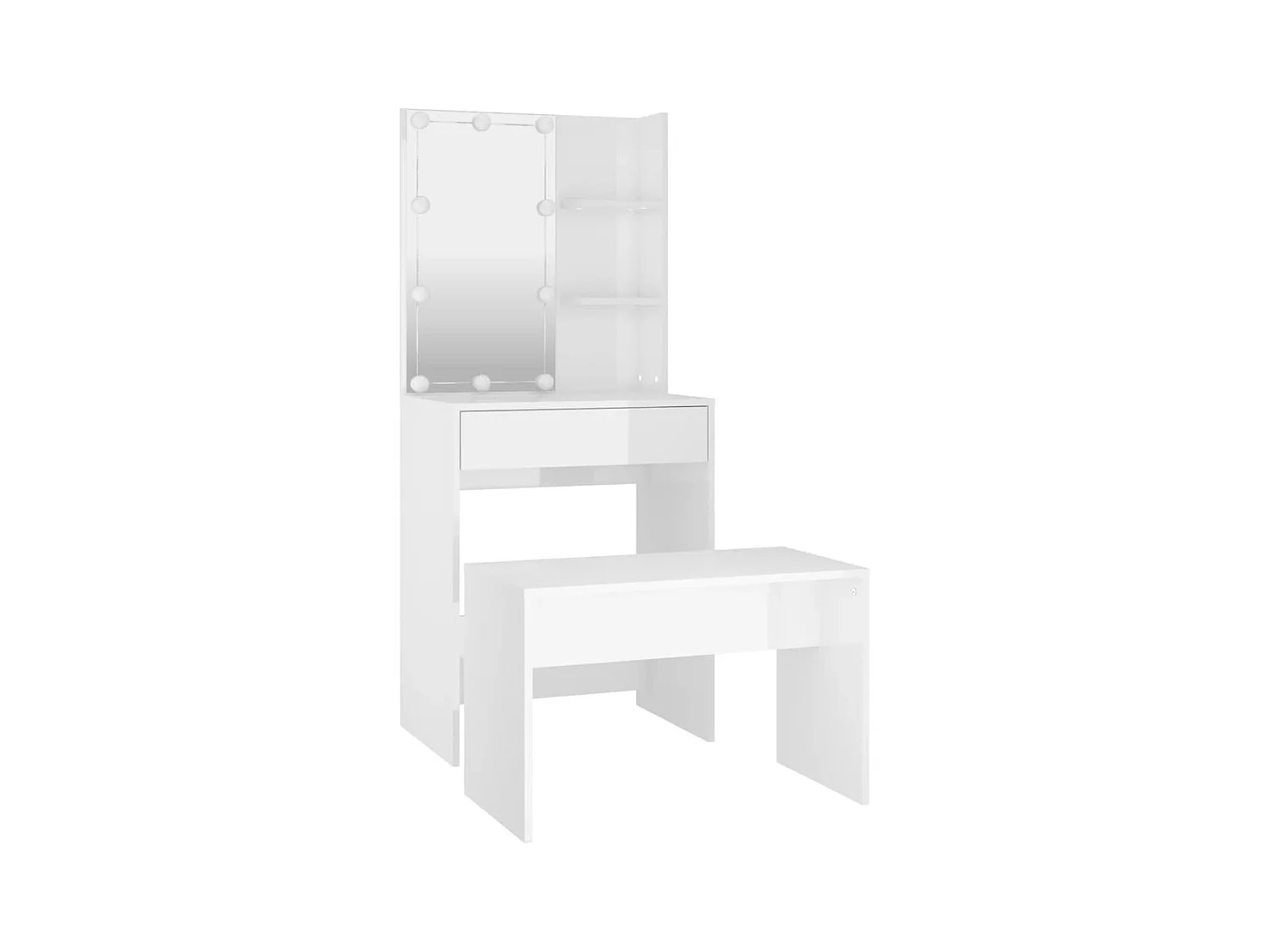 Juego de tocador con LED madera contrachapada blanco brillante