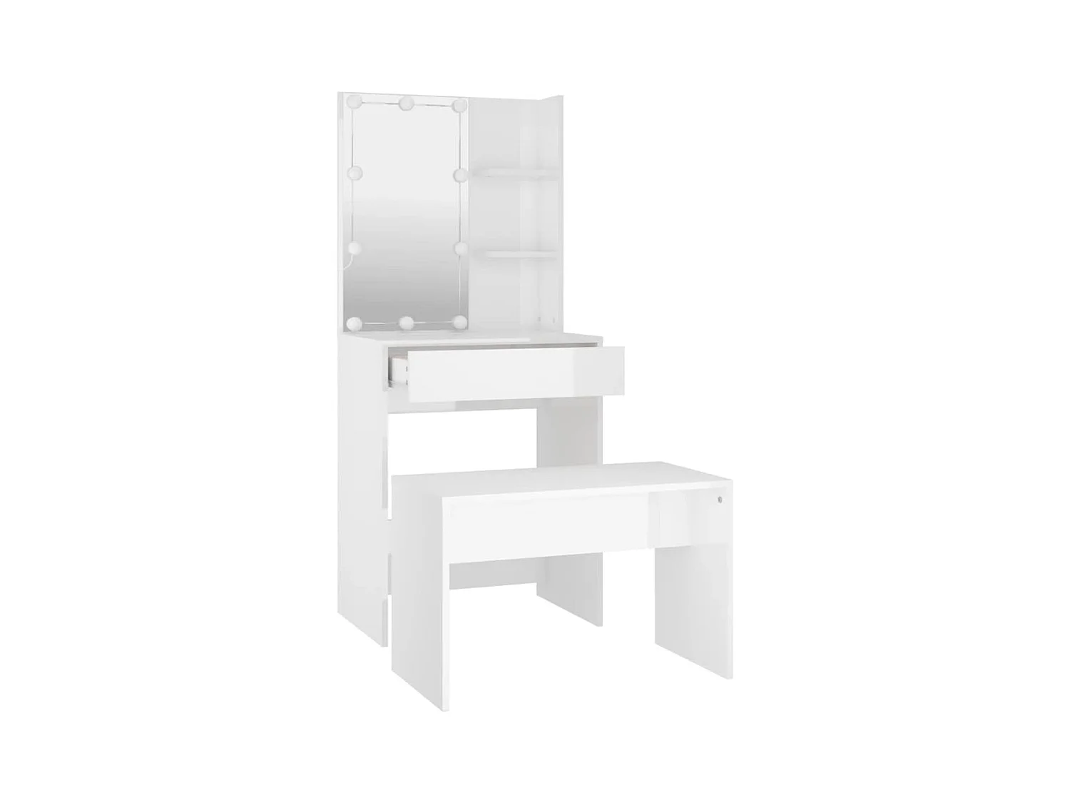 Juego de tocador con LED madera contrachapada blanco brillante