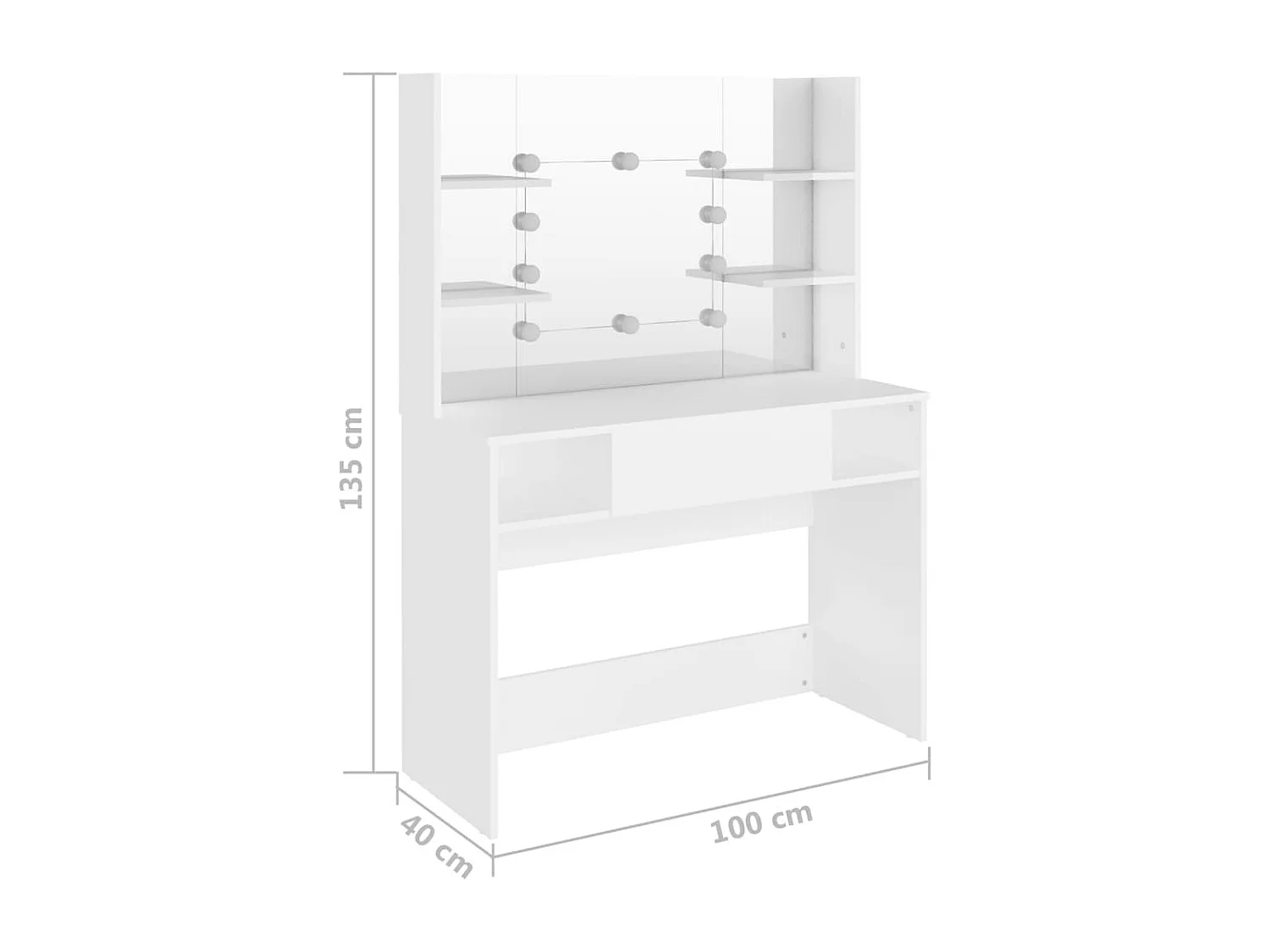 Kaptafel met LED-verlichting 100x40x135 cm MDF wit