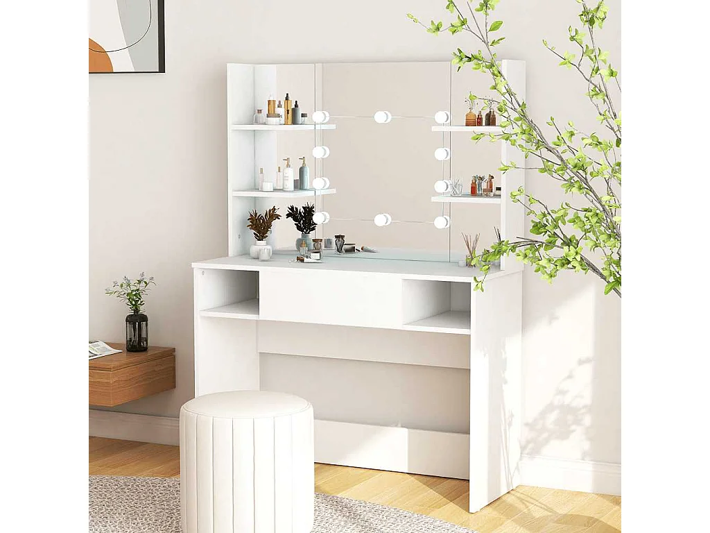 Kaptafel met LED-verlichting 100x40x135 cm MDF wit