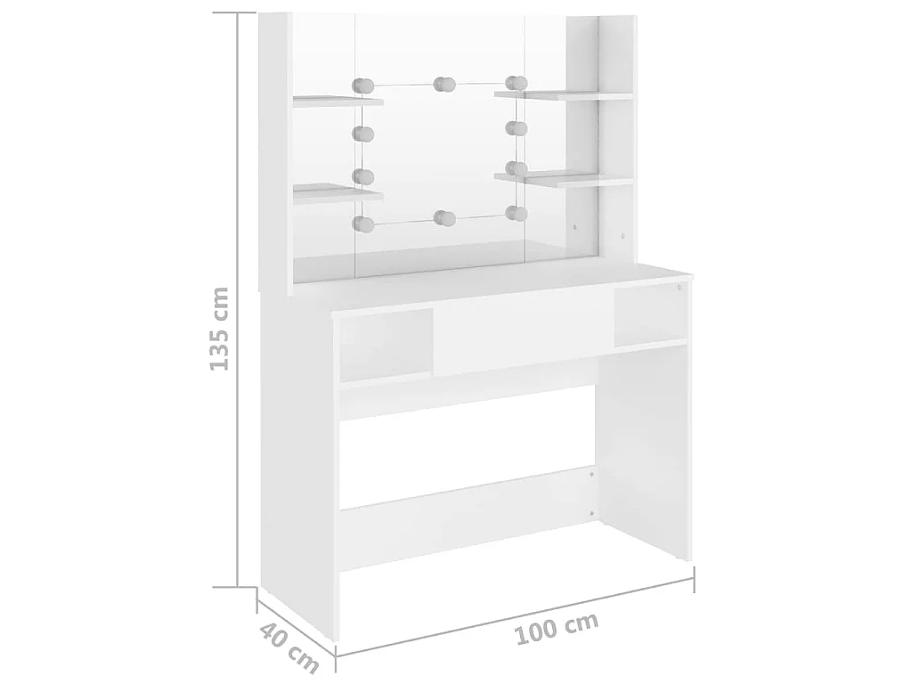 Kaptafel met LED-verlichting 100x40x135 cm MDF wit
