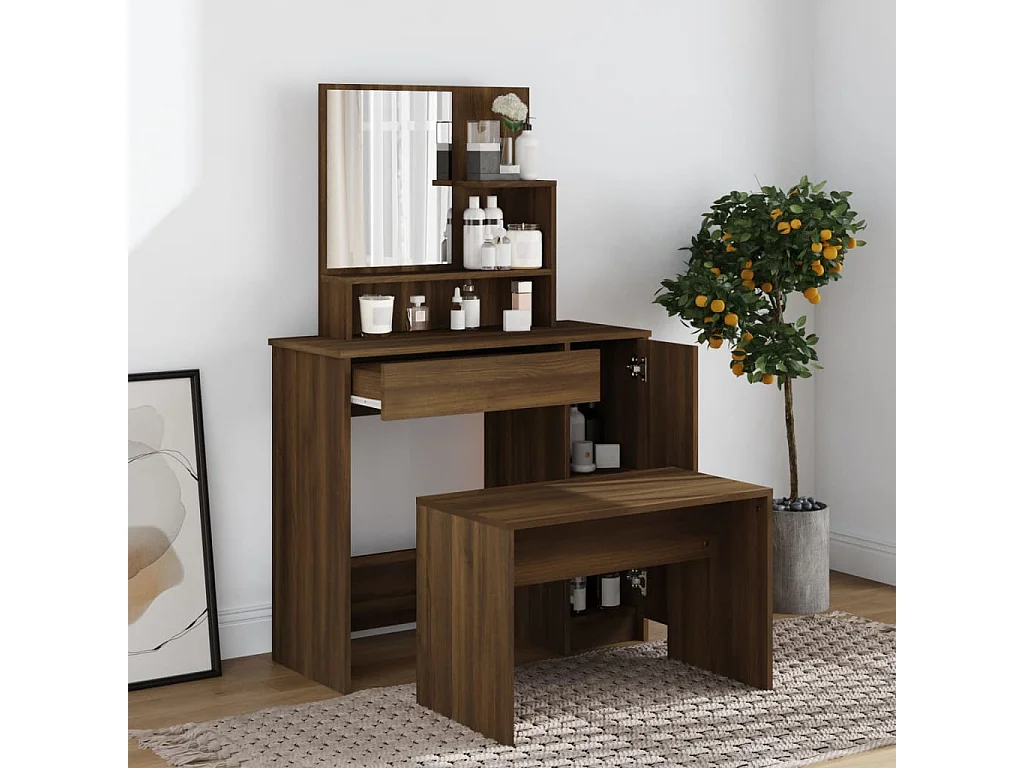 Schminktisch-Set Braun Eichen-Optik 86,5x35x136 cm