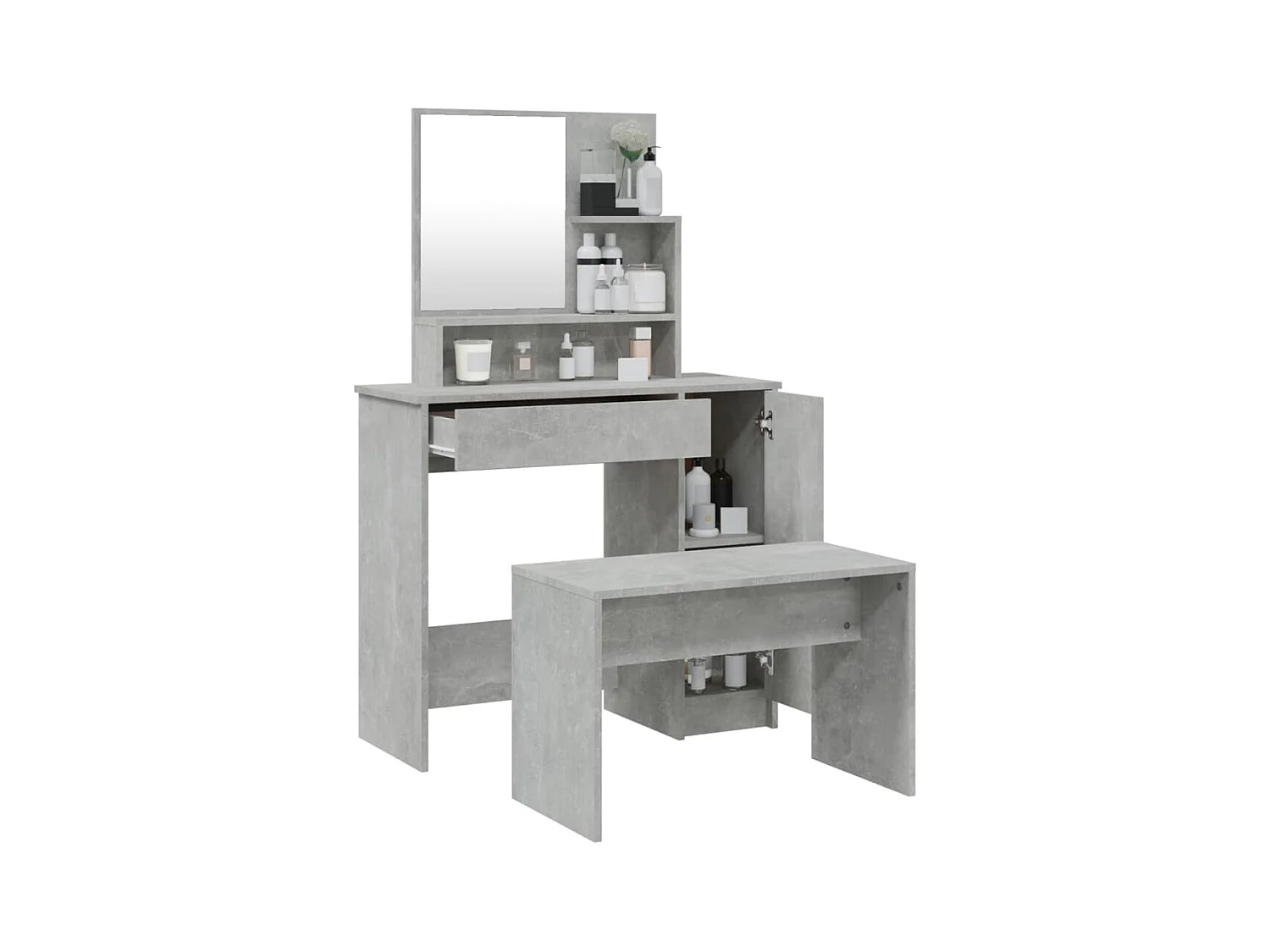 Schminktisch-Set Betongrau 86,5x35x136 cm