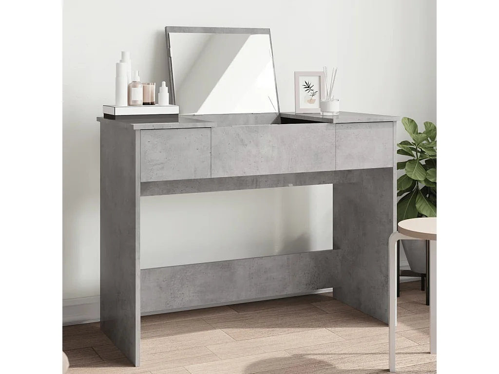 Tocador con espejo color gris hormigón 100x45x76 cm