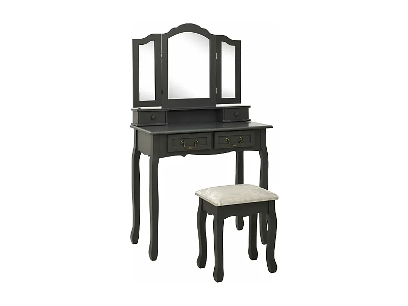 Conj. toucador com banco 80x69x141 cm madeira paulownia cinza