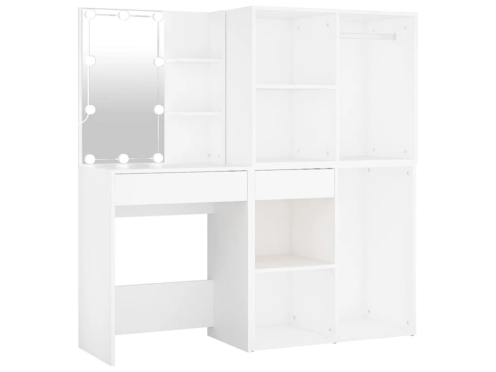 Toaletka z LED Biały z Drewna Inżynieryjnego z 2 Szafkami i Oświetleniem LED