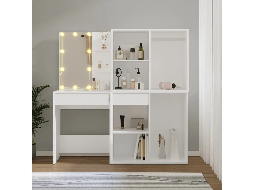 Toaletka z LED Biały z Drewna Inżynieryjnego z 2 Szafkami i Oświetleniem LED