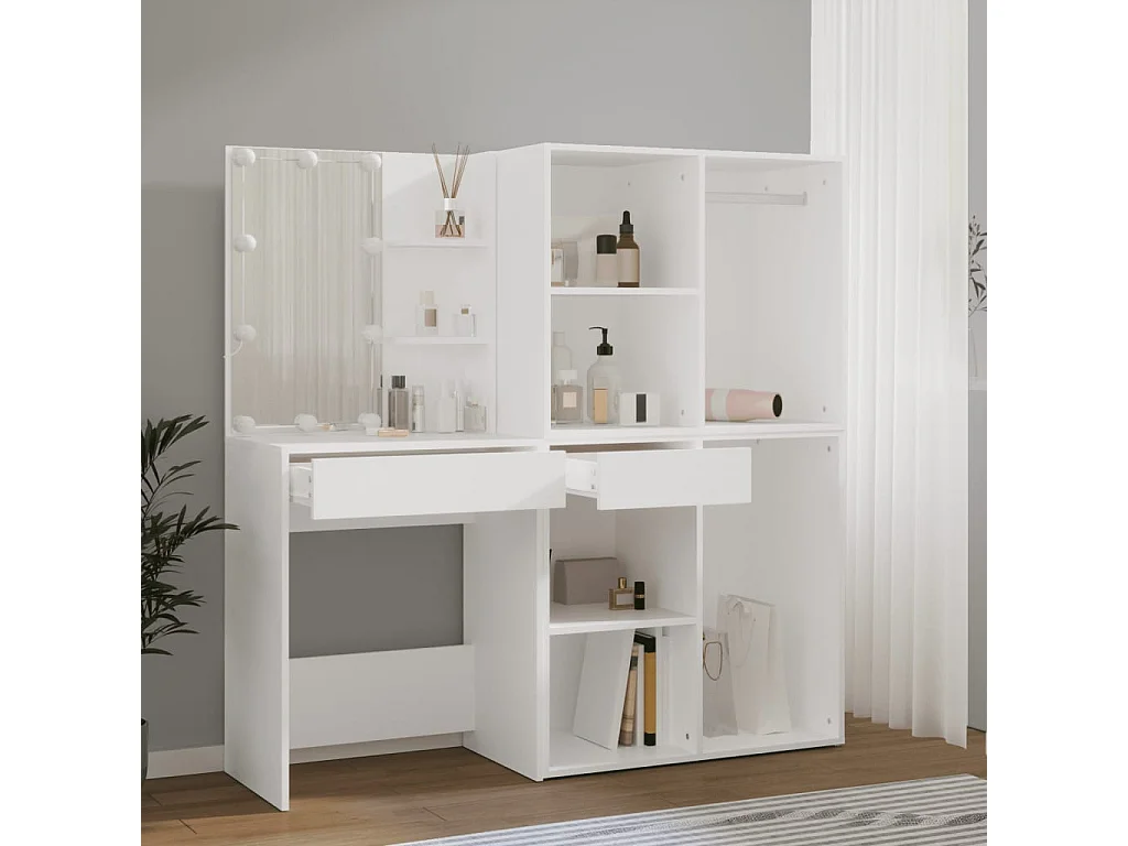 Coiffeuse à LED avec 2 armoires Blanc Bois d'ingénierie