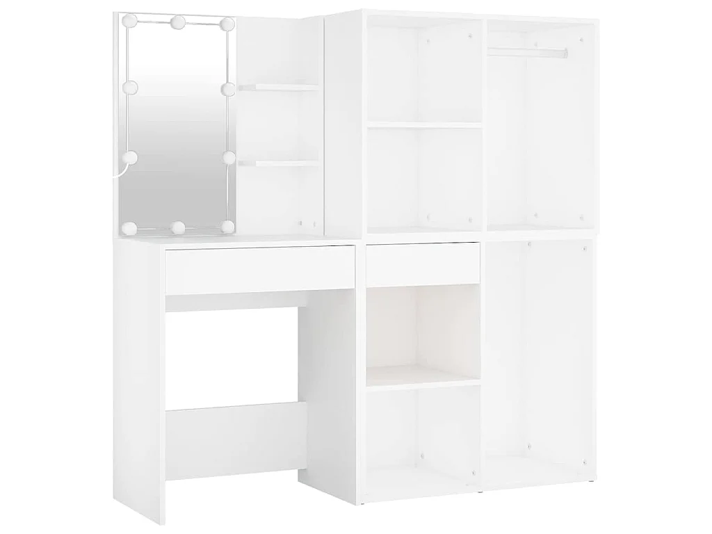 Tocador con LED y 2 armarios madera contrachapada blanco