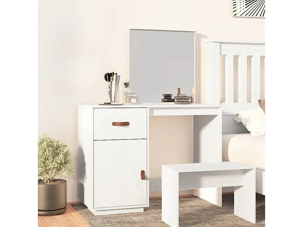 Coiffeuse Blanc 95x50x134 cm Bois de pin massif