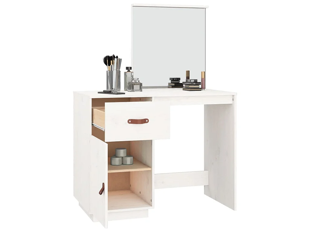 Coiffeuse Blanc 95x50x134 cm Bois de pin massif