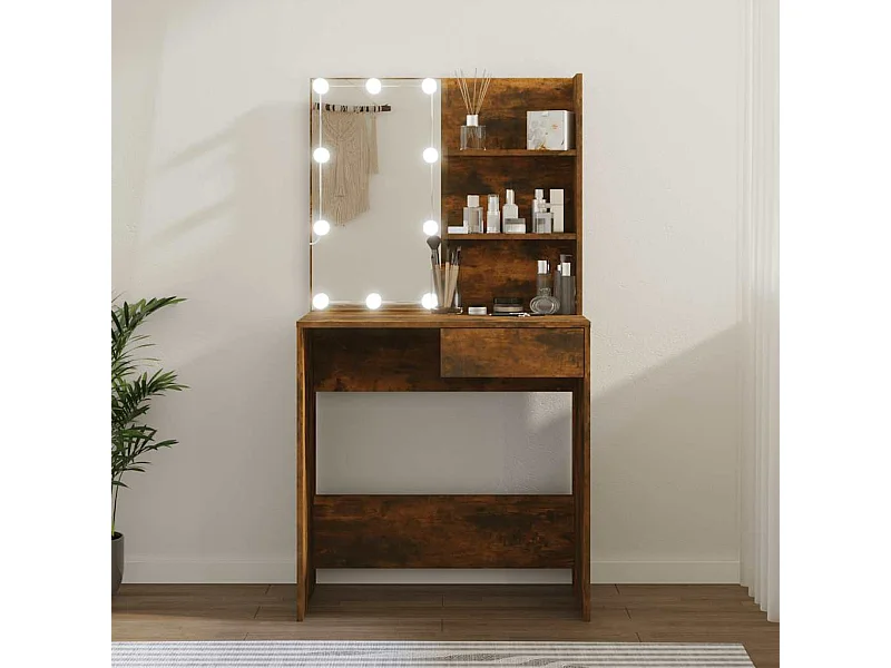 Schminktisch mit LED Braun Eiche 74,5x40x141 cm