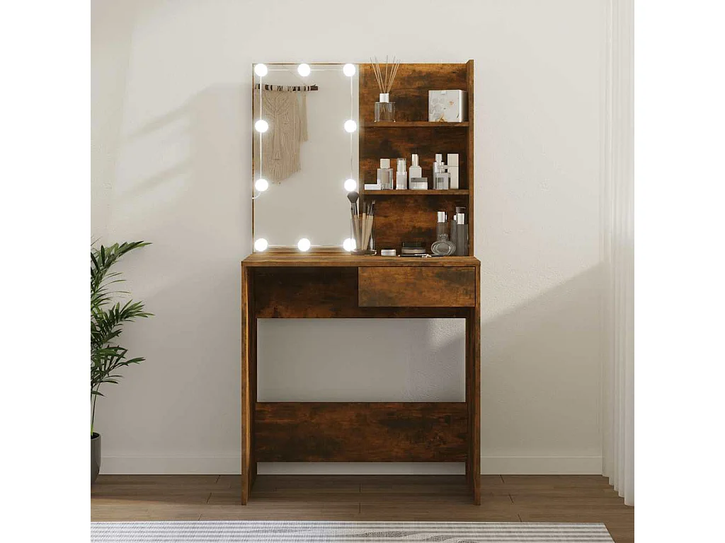 Schminktisch mit LED Braun Eiche 74,5x40x141 cm
