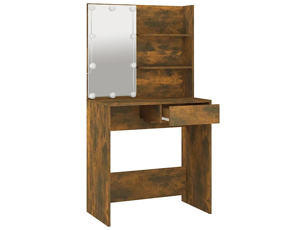 Schminktisch mit LED Braun Eiche 74,5x40x141 cm