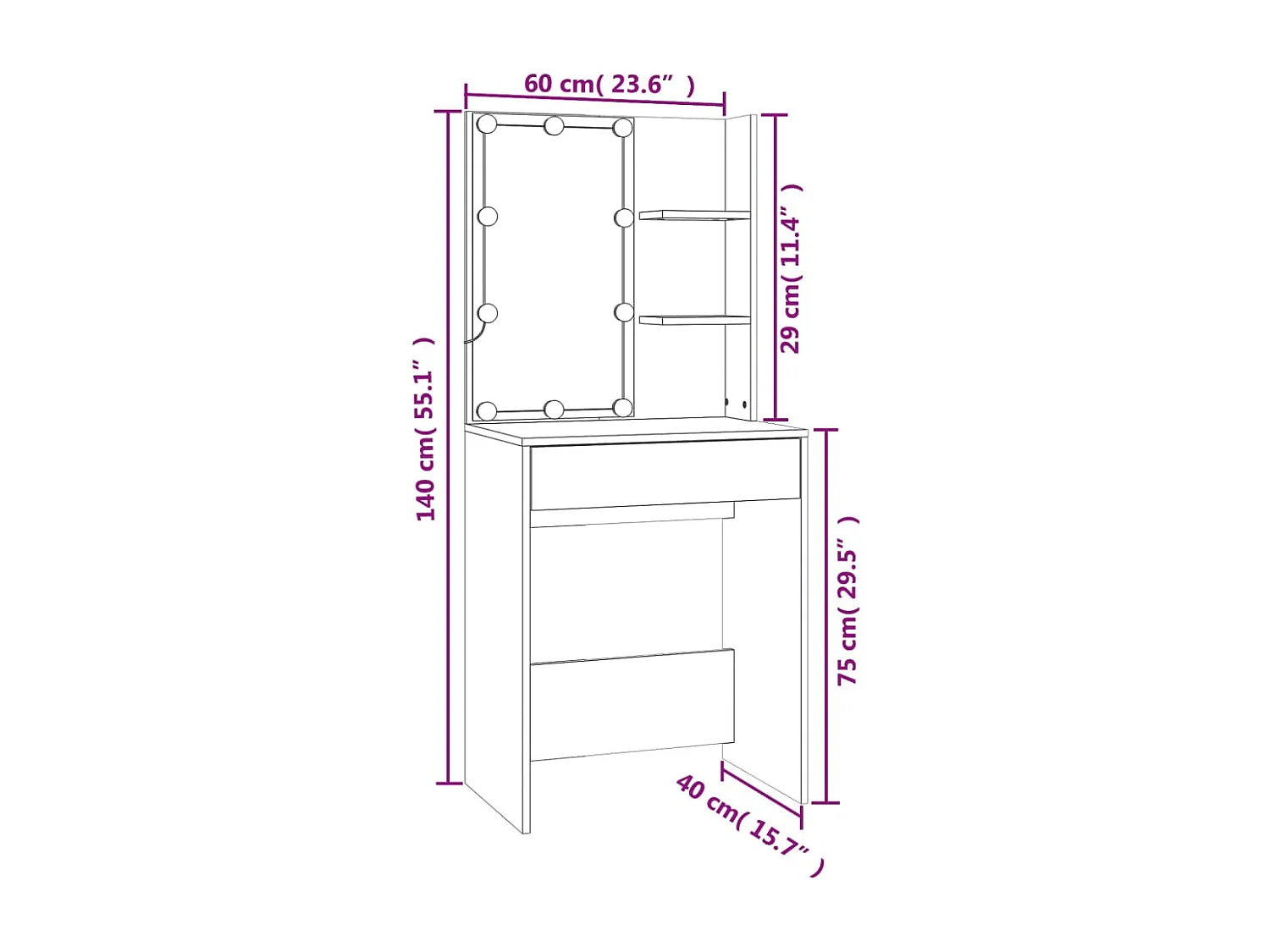 LED-Schminktisch mit Schrank Sonoma-Eiche Holzwerkstoff