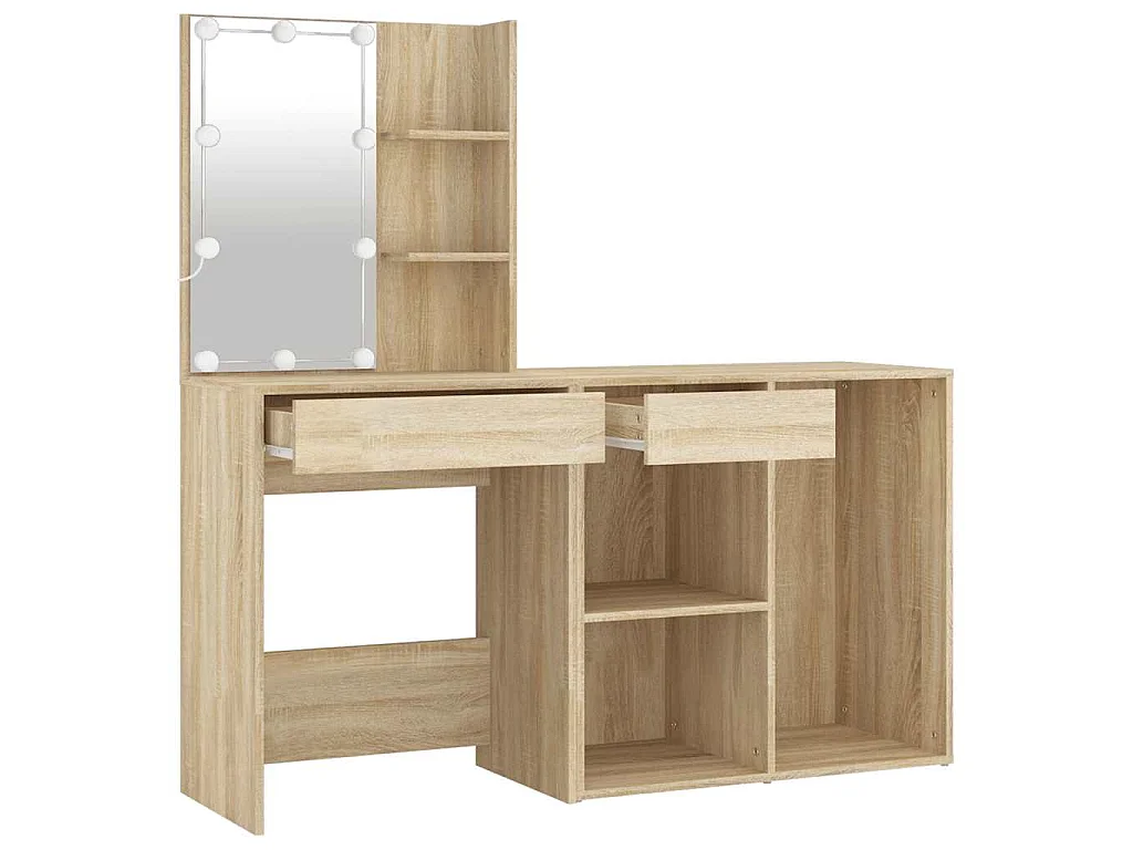 LED-Schminktisch mit Schrank Sonoma-Eiche Holzwerkstoff