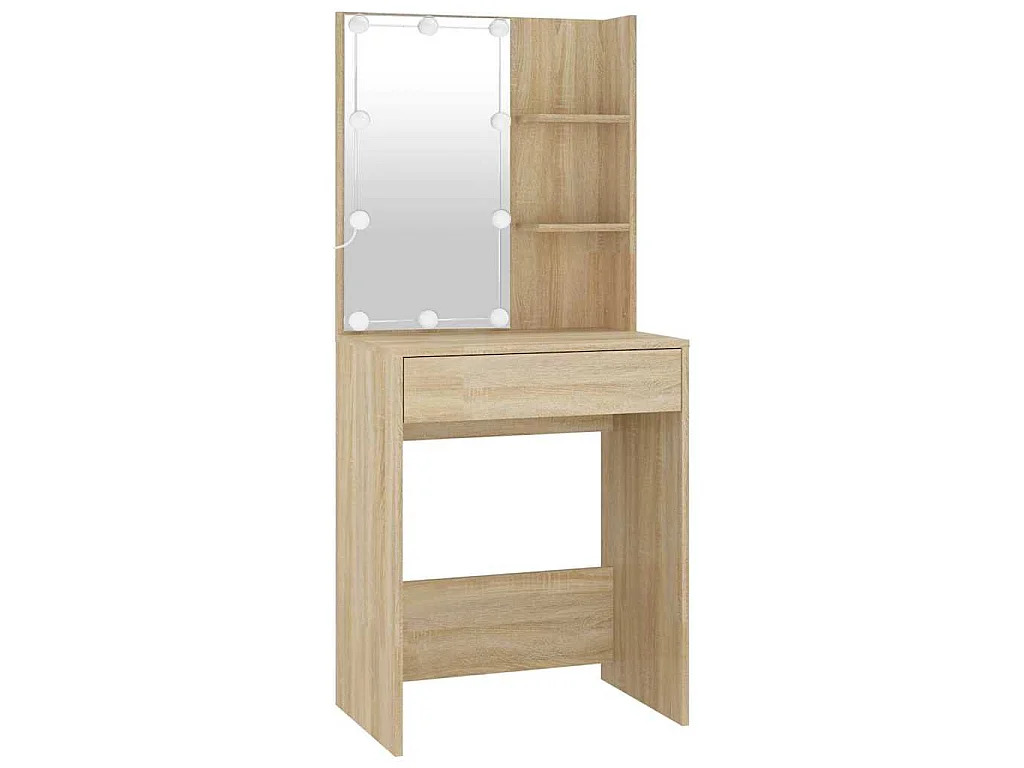 LED-Schminktisch mit Schrank Sonoma-Eiche Holzwerkstoff