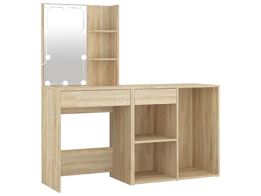 Coiffeuse à LED avec armoire Chêne sonoma Bois d'ingénierie