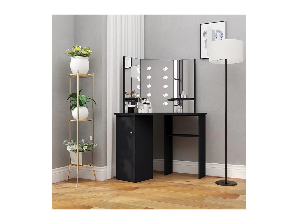 Coiffeuse d'angle avec LED Noir 111x54x141,5 cm