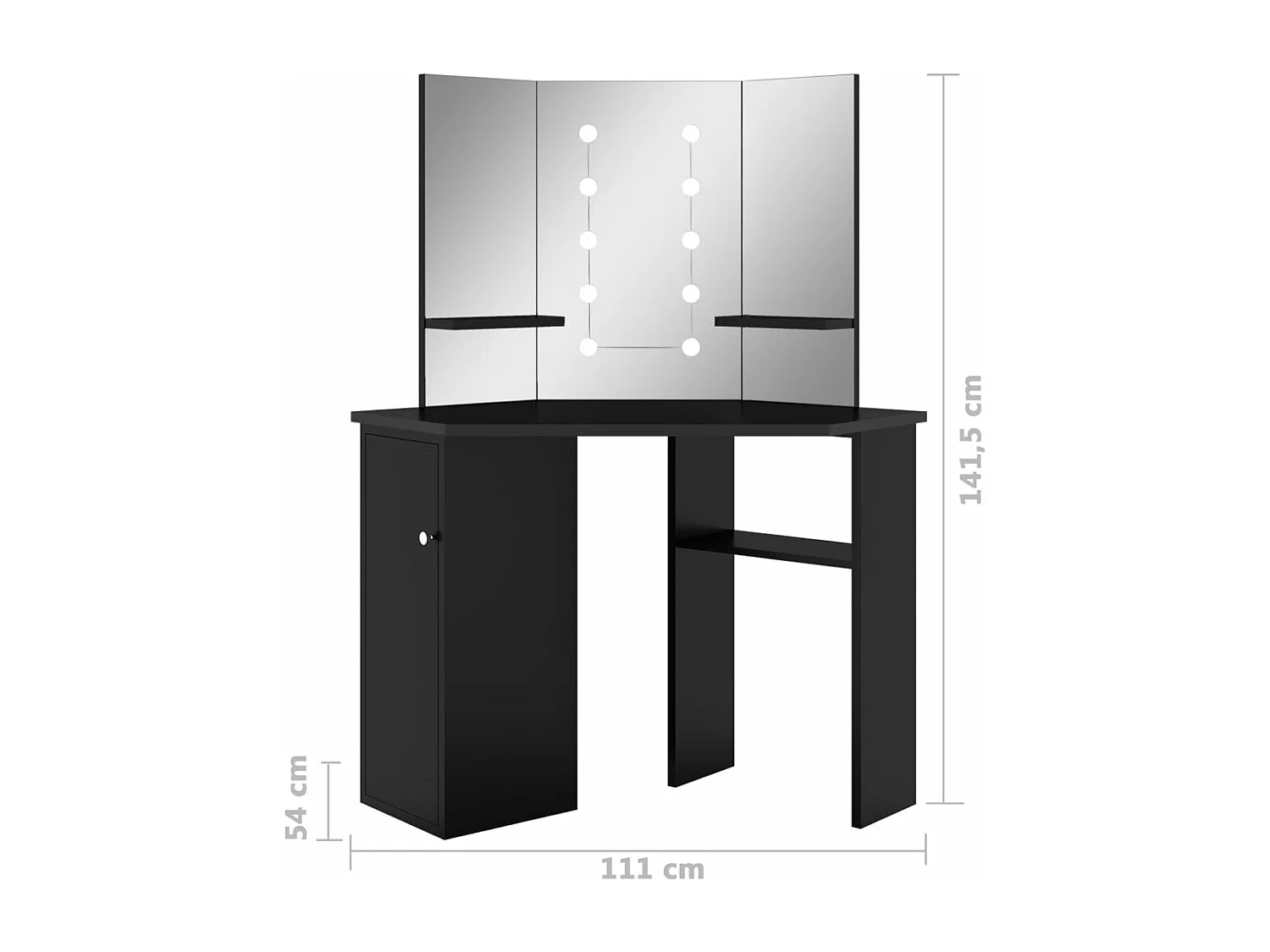 Eck-Schminktisch mit LED Schwarz 111x54x141,5 cm