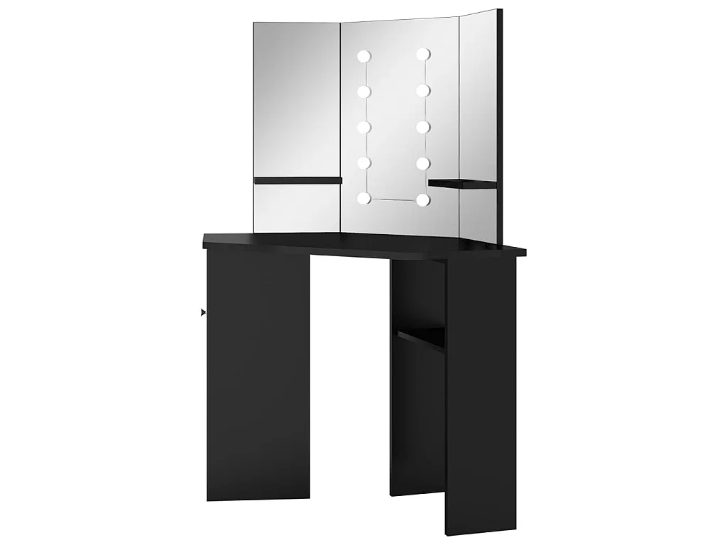 Coiffeuse d'angle avec LED Noir 111x54x141,5 cm