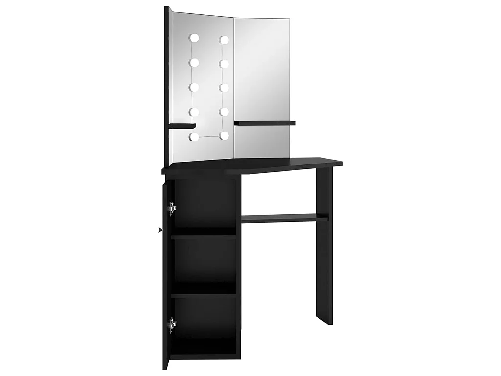 Coiffeuse d'angle avec LED Noir 111x54x141,5 cm
