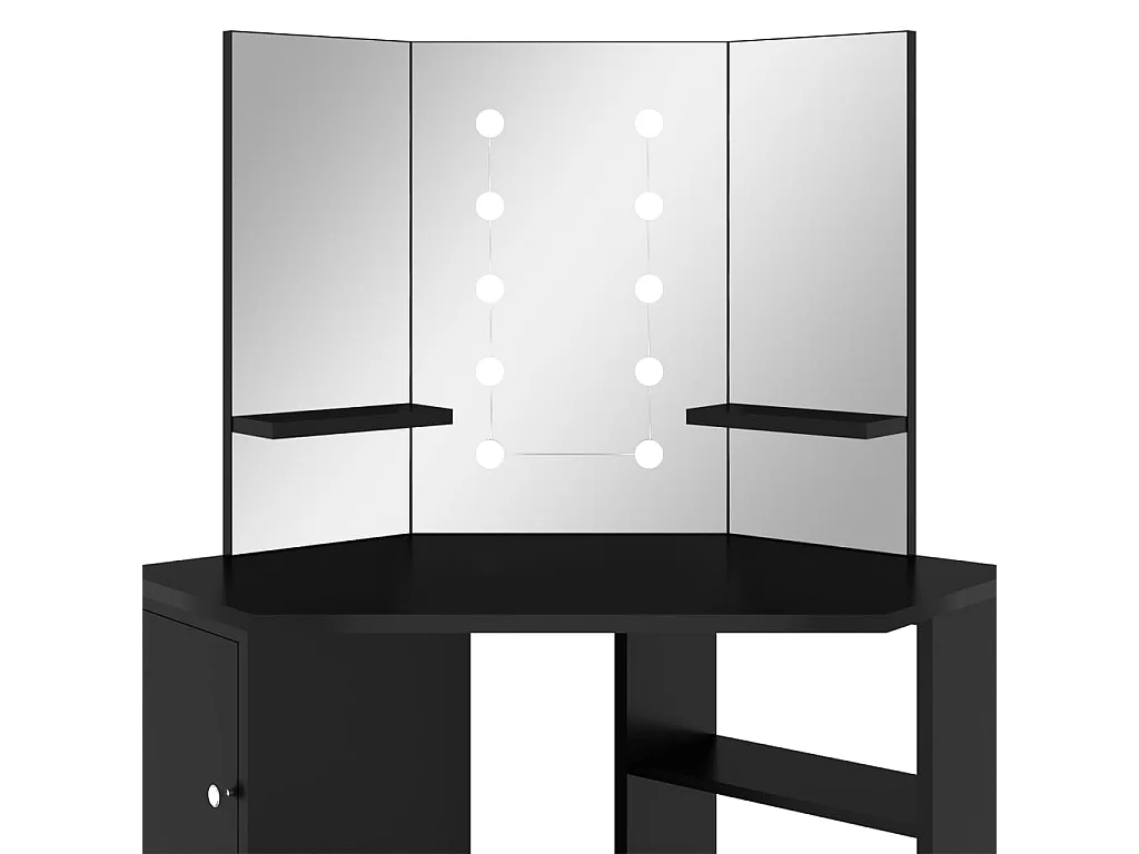 Coiffeuse d'angle avec LED Noir 111x54x141,5 cm