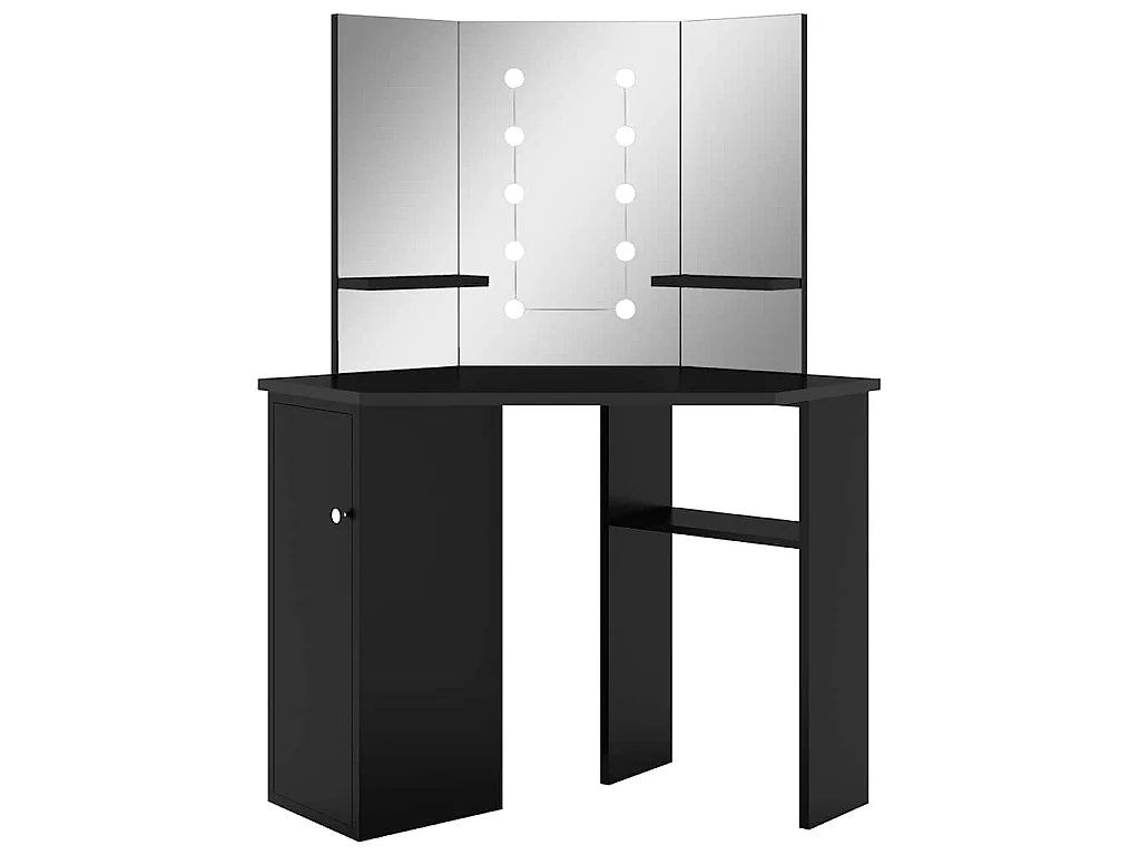 Coiffeuse d'angle avec LED Noir 111x54x141,5 cm