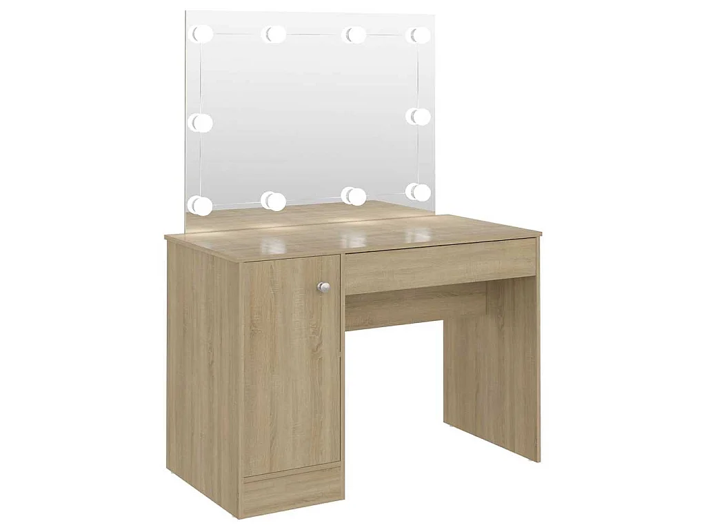 Table de maquillage avec éclairage LED 110x55x145 cm MDF Chêne