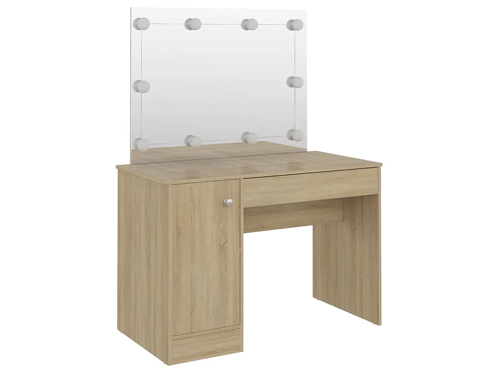 Table de maquillage avec éclairage LED 110x55x145 cm MDF Chêne
