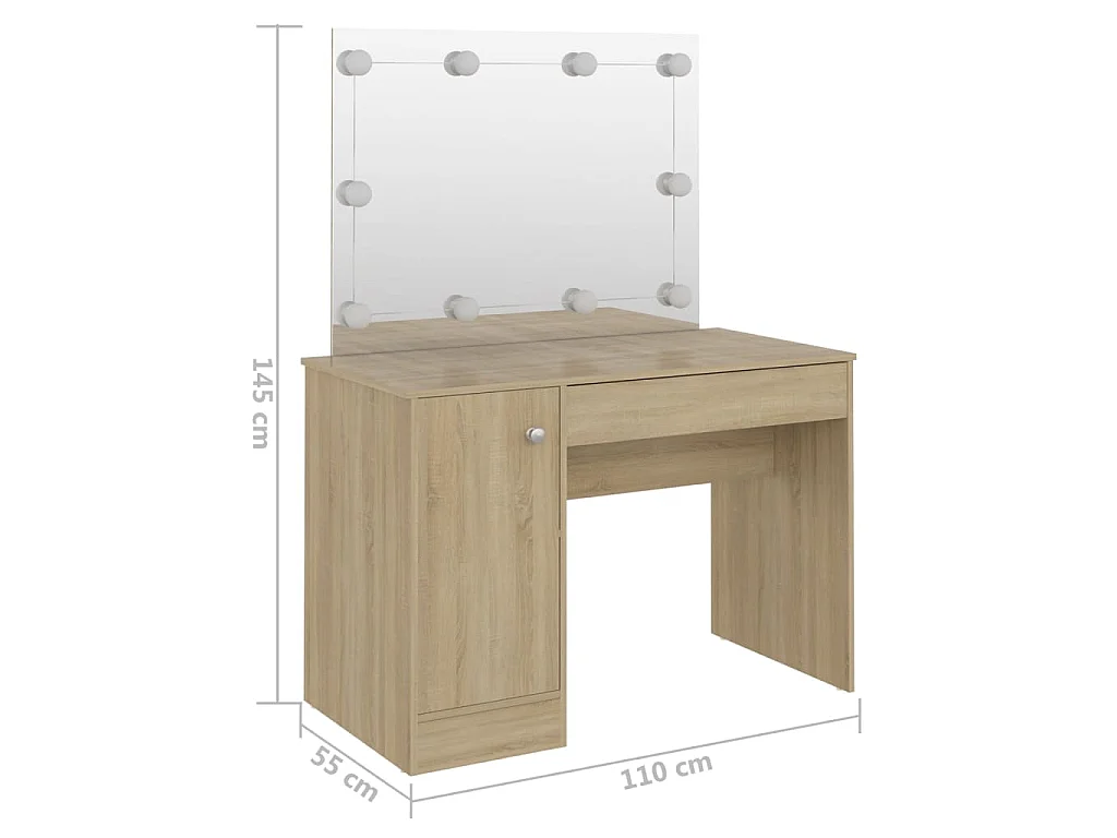 Table de maquillage avec éclairage LED 110x55x145 cm MDF Chêne