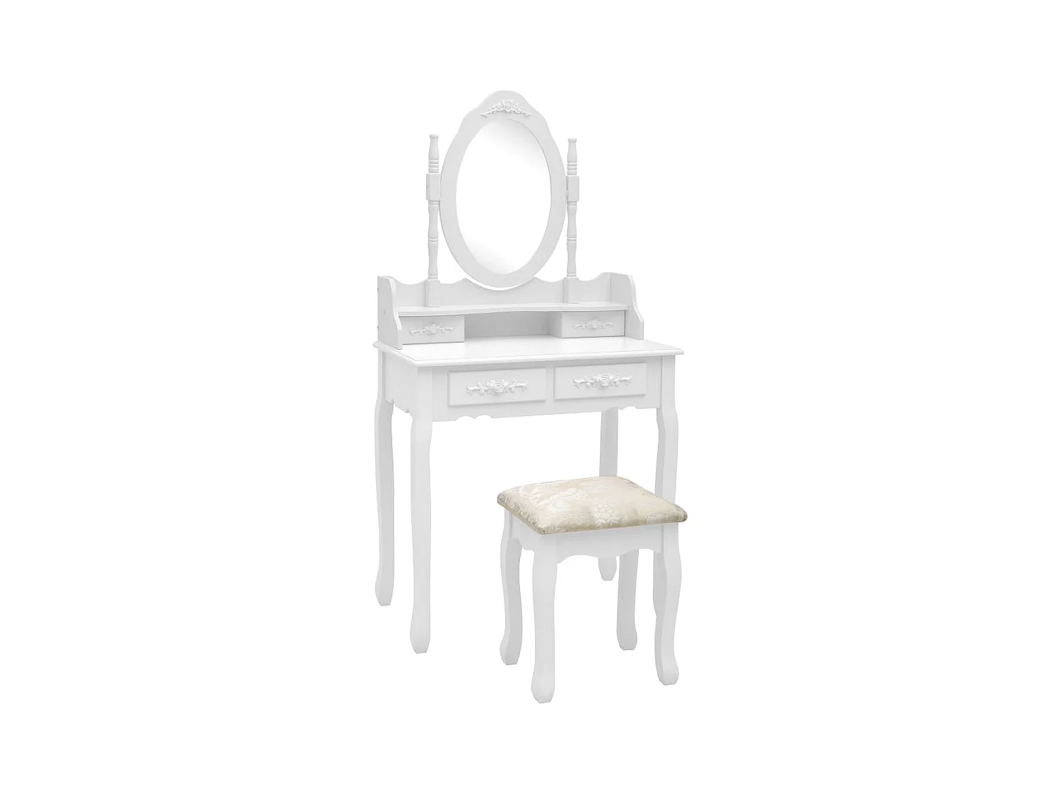 Ensemble de coiffeuse avec tabouret Blanc 75x69x140cm Paulownia
