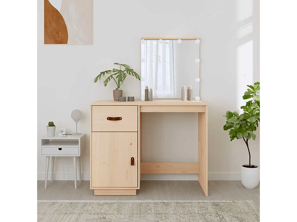 Schminktisch mit LED 95x50x133,5 cm Massivholz Kiefer