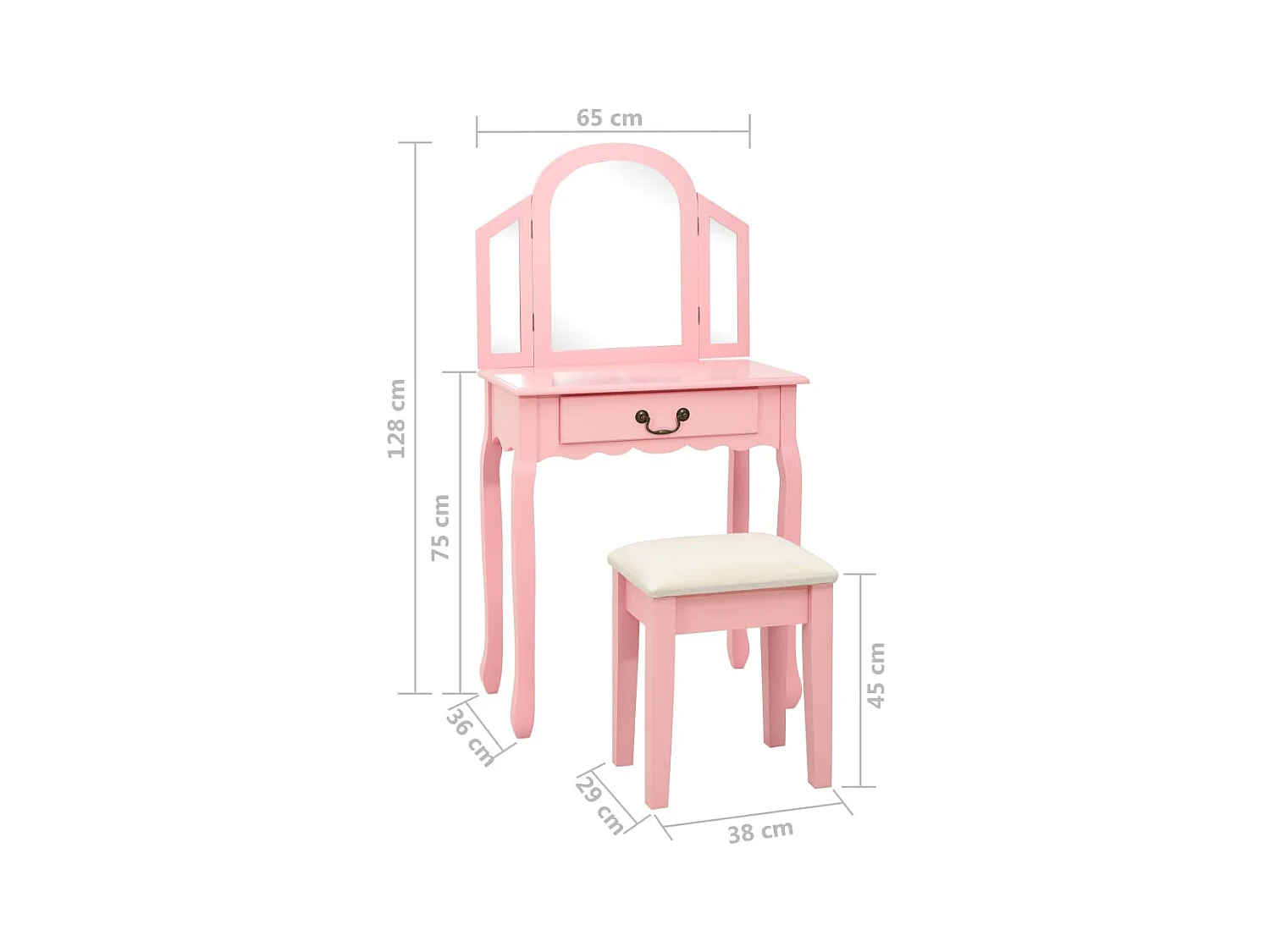 Coiffeuse et tabouret Rose 65x36x128 cm Bois de paulownia MDF
