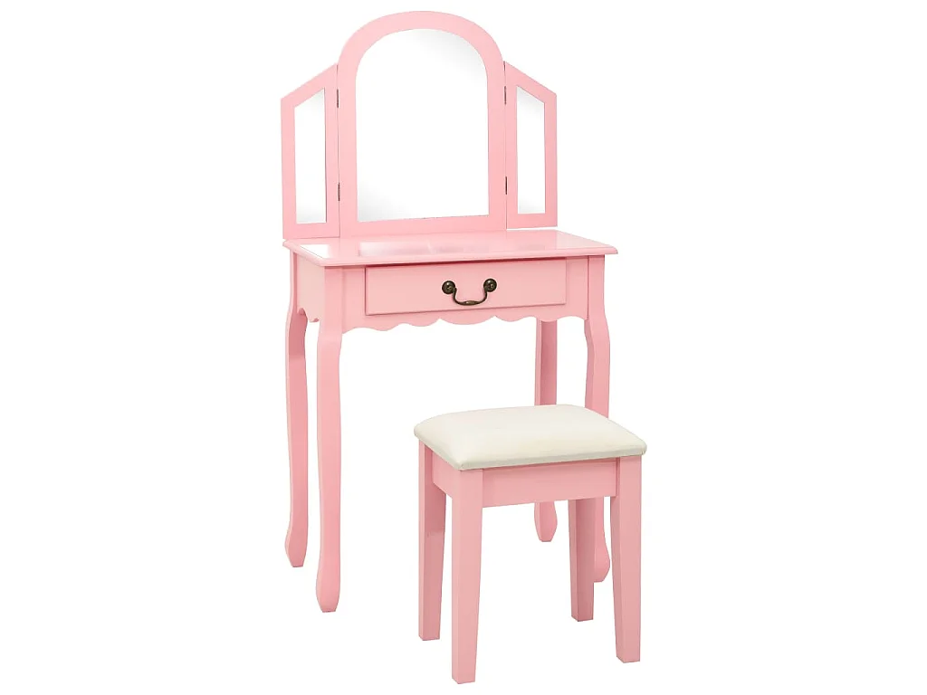 Kaptafel met kruk 65x36x128 cm paulowniahout MDF roze