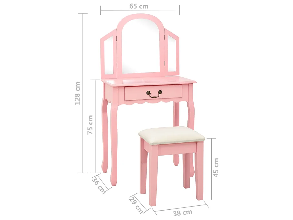 Kaptafel met kruk 65x36x128 cm paulowniahout MDF roze