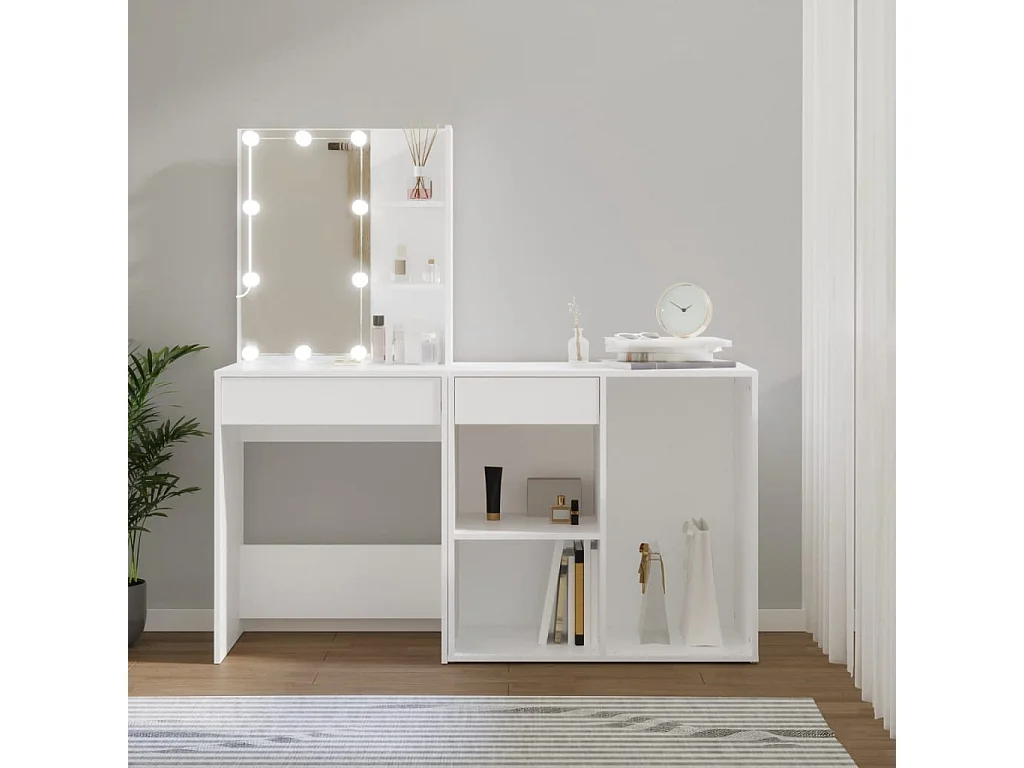 Toeletta con LED e Armadietto Bianco in Legno Multistrato