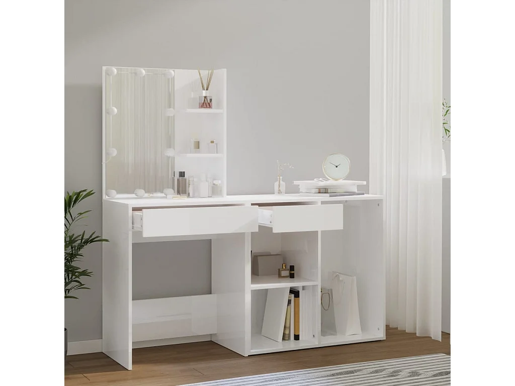 Toeletta con LED e Armadietto Bianco in Legno Multistrato
