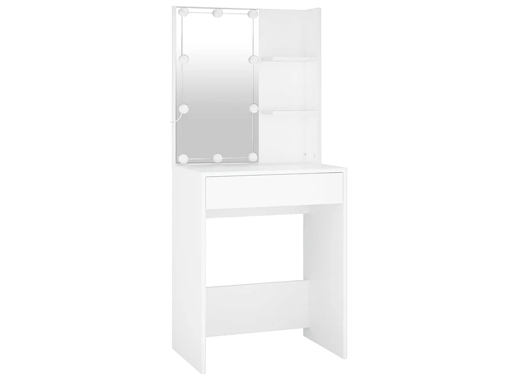 Coiffeuse à LED avec armoire Blanc Bois d'ingénierie