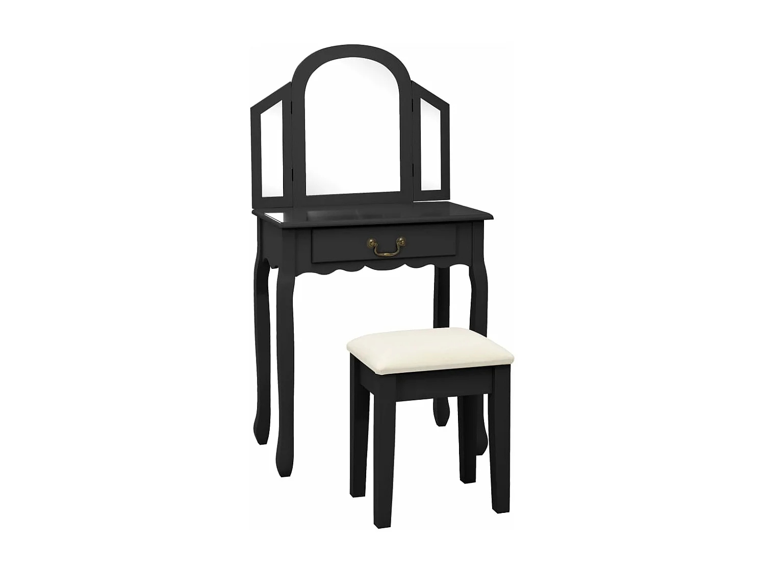 Tavolo da Trucco con Sgabello Nero 65x36x128 cm Paulownia e MDF