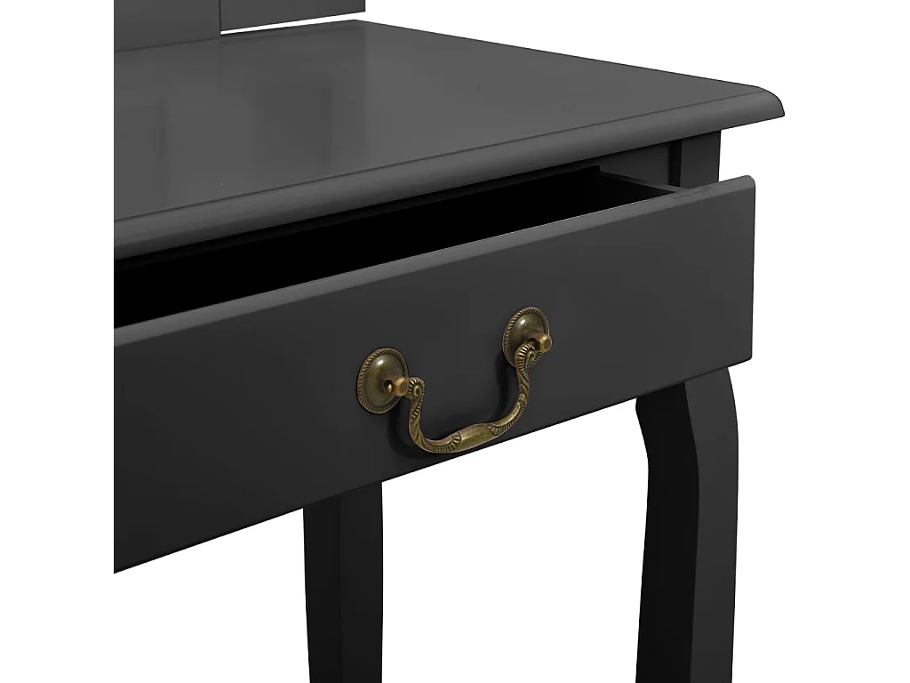 Tavolo da Trucco con Sgabello Nero 65x36x128 cm Paulownia e MDF