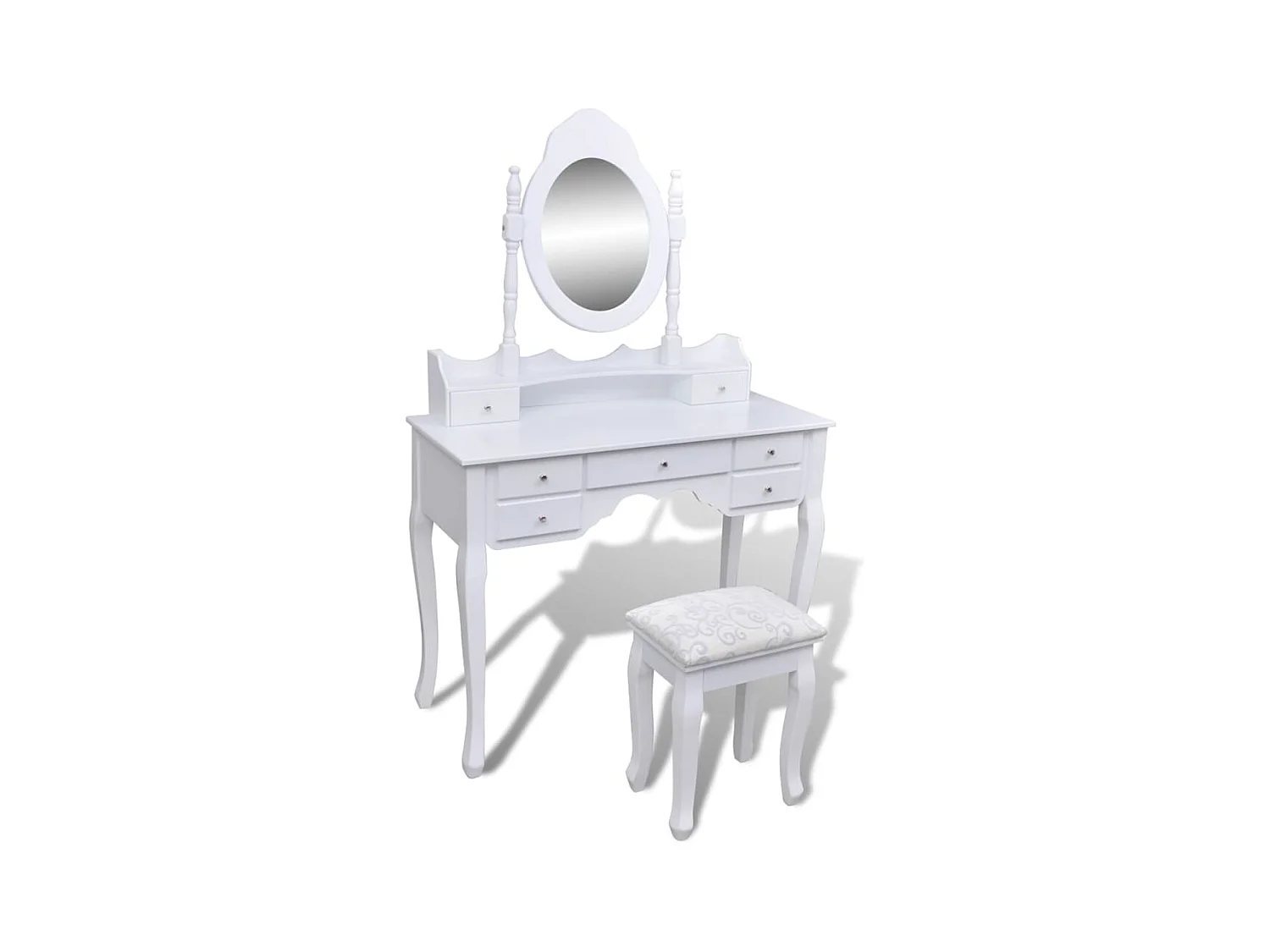 Coiffeuse avec miroir et tabouret 7 tiroirs Blanc