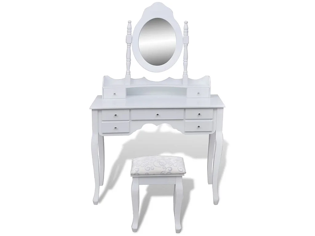Coiffeuse avec miroir et tabouret 7 tiroirs Blanc